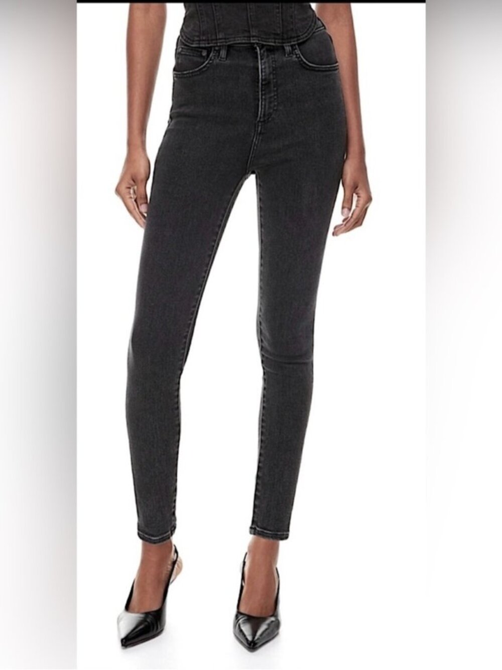 Denim Forum The Lola Hi-Rise Skinny Jean Black Denim Button Fly Size 29